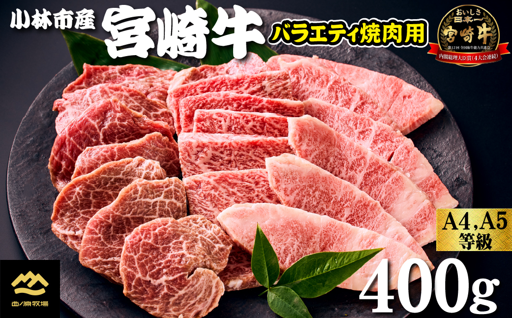 【西ノ原牧場直送】大人気！A４等級以上宮崎牛バラエティ焼肉用　400g（国産 国産牛 肉 牛肉 宮崎牛 ロース 焼肉 特別提供）