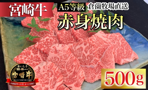 【C168・百名店の味をご自宅で！】A5等級宮崎牛赤身焼肉用　500g（国産 牛肉 国産牛 和牛 黒毛和牛 宮崎牛 赤身   焼肉）