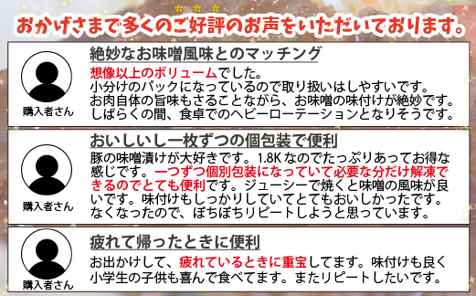 【旨味凝縮！】お肉屋さんの宮崎ポーク熟成味噌漬け　1.8kg（国産 肉 豚肉 国産豚 ポーク 味噌漬け 小分け ステーキ 冷凍 惣菜 宮崎 小林市）