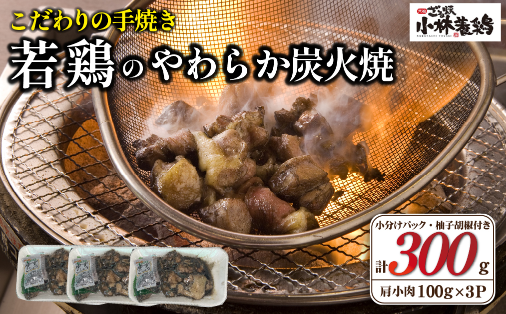 【テレビで紹介！元祖ざる焼き小林養鶏】やわらか炭火焼100g×3Pセット（国産 鶏 鶏肉 小分け 炭火焼 鶏炭火焼き 調理済 冷凍 宮崎 小林市）