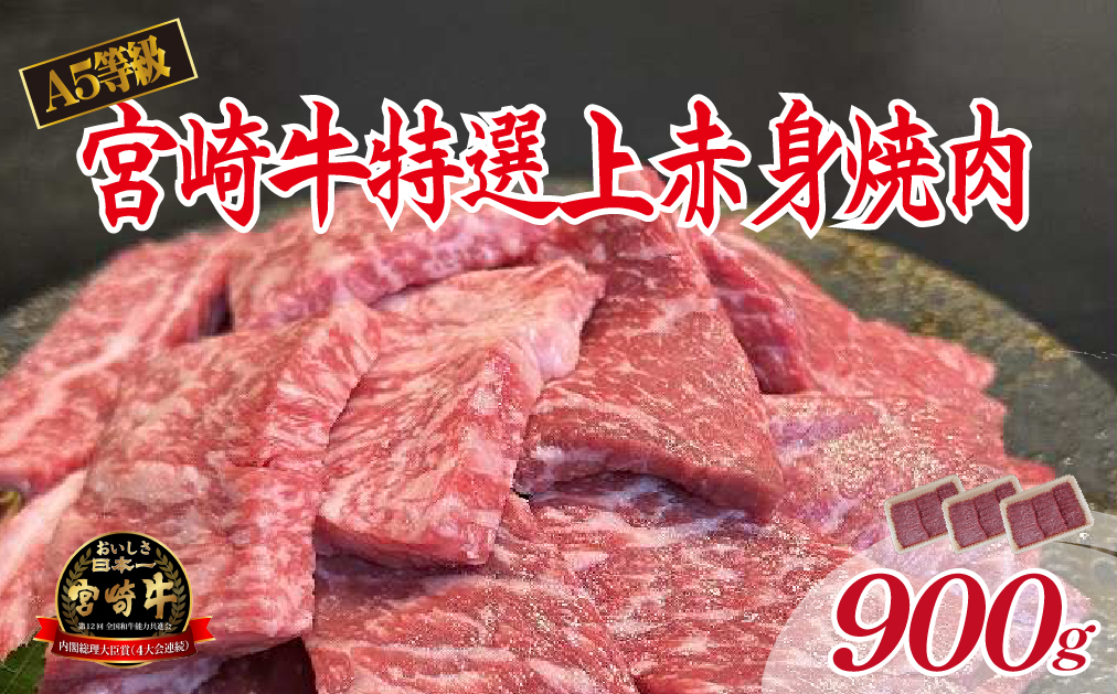 【新鮮チルド発送!!】A5等級宮崎牛特選上赤身焼肉 900g（黒毛和牛 牛肉 宮崎牛 赤身 焼肉用 宮崎県）