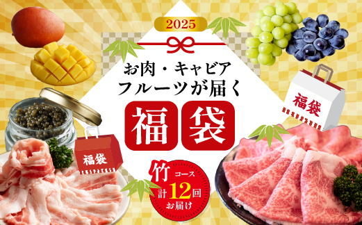 【定期便・全12回】新春おたのしみ 福袋 竹（牛肉 豚肉 鶏肉 果物 フルーツ 2025 限定 定期便 宮崎 小林市）