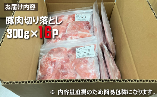 九州産豚肉切り落とし 4.8kg（300g×16P 国産 豚肉 切り落とし 人気 大容量 真空パック 簡易包装 冷凍）