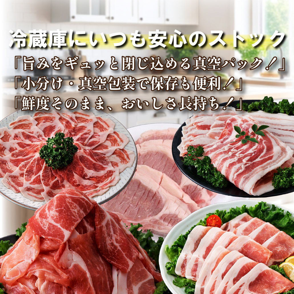 【定期便全6回】生活支援定期便15.5kg(豚切り落とし 豚バラスライス 豚肩ロース しゃぶしゃぶ 肩ロース生姜焼き 豚ロースとんかつ 豚モモウデ切り落とし 国産 九州産）)