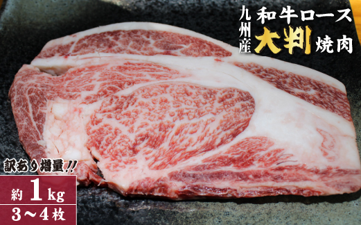 【訳あり増量！】九州産和牛ロース大判焼肉1kg（国産 牛肉 黒毛和牛 焼肉 BBQ 訳あり 真空パック 冷凍）