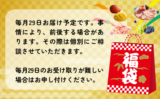 	【定期便・全12回】新春おたのしみ 福袋 梅（牛肉 豚肉 鶏肉 果物 フルーツ 限定 2025 定期便 宮崎 小林市）