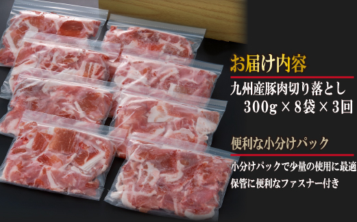 【定期便・全3回】九州産 豚肉満足 切り落とし 定期便（豚肉 切り落とし 小間切れ 定期便）