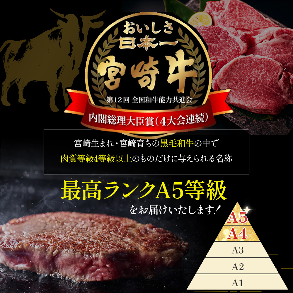 【祝！内閣総理大臣賞！】A5等級 小林市産宮崎牛ヒレステーキ 160g×4枚セット（宮崎牛 牛肉 肉 ステーキ ヒレ ヒレステーキ A5 黒毛和牛 赤身 数量限定）