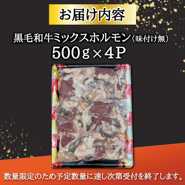 宮崎県産ミックスホルモン 500g×4P 計2kg（牛肉 肉 ホルモン 黒毛和牛 もつ鍋 焼肉 鍋）