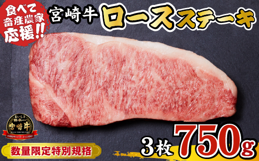 宮崎牛 ロースステーキ 750g（牛肉 黒毛和牛 畜産農家応援 ロース ステーキ 赤身 数量限定）