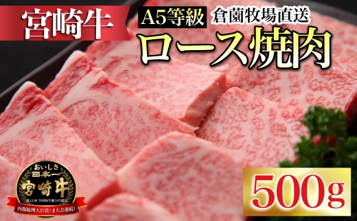 【C166・百名店の味をご自宅で！】A5等級宮崎牛ロース焼肉用　500g（国産 牛肉 国産牛 和牛 宮崎牛 ロース 焼肉）