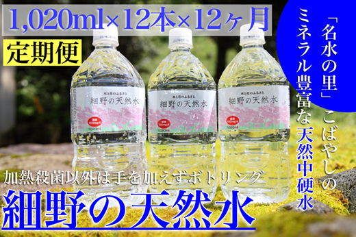 【定期便・霧島連山天然水 年12回】ミネラルたっぷり天然中硬水 細野の天然水1,020ml×12本×12回（国産 ナチュラルウォーター ミネラルウォーター 天然水 水 中硬水 シリカ 美容 人気 霧島