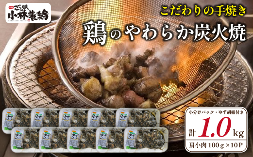 【テレビで紹介！元祖ざる焼き小林養鶏】やわらか炭火焼100g×10Pセット（国産 鶏 鶏肉  小分け 炭火焼  惣菜 調理済 冷凍 宮崎 小林市）