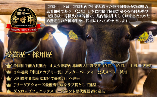 【10/1～寄附額改定】【数量限定】A4等級以上 宮崎牛赤身ステーキ 150g×4枚 ステーキソース付き（黒毛和牛 ブランド牛 牛肉 お肉 赤身 ステーキ 内閣総理大臣賞4大会連続受賞）