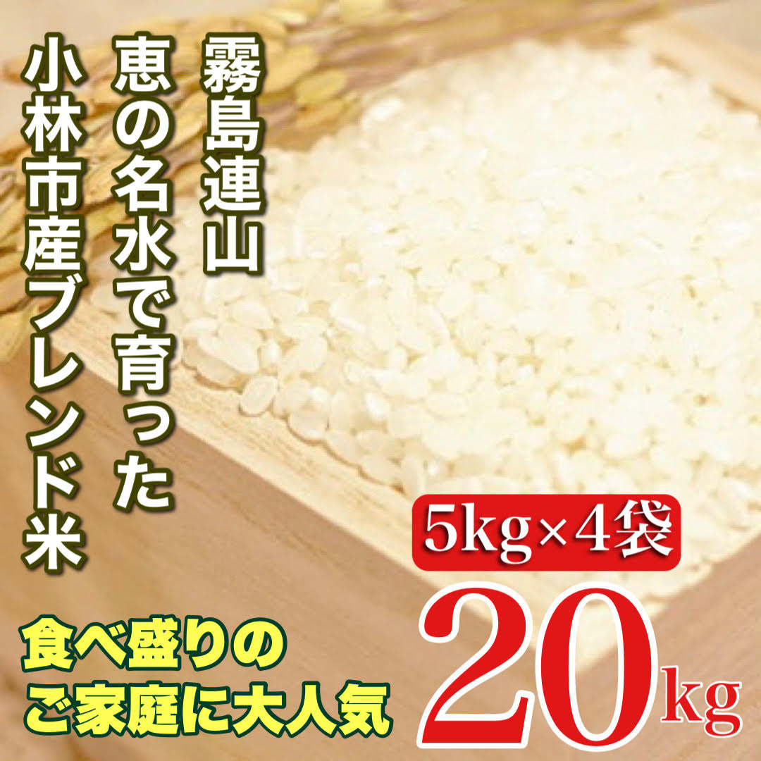 【生活応援米】湧水で育った小林市産ブレンド米 20kg（5kg×4袋 お米 米 ブレンド米 白米 精米 家庭用）