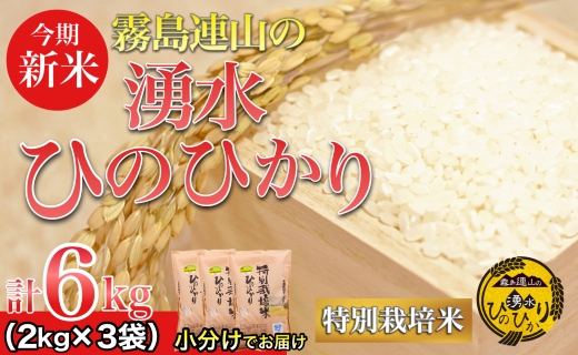 【令和6年産 新米】霧島連山の湧水ヒノヒカリ 特別栽培米 6kg（国産 米 新米 令和6年新米 精米済み 特栽米 ヒノヒカリ）