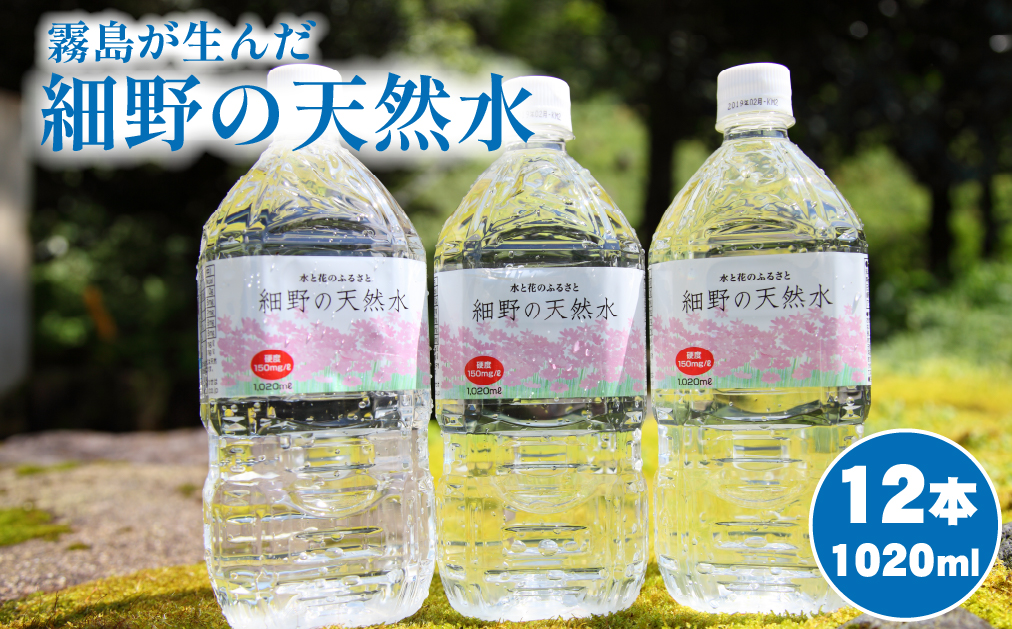 【ミネラルたっぷり天然水】細野の天然水 1020ml×12本 1箱 （ミネラルウォーター 天然水 水 中硬水 シリカ シリカ水 ミネラル 美容 健康 人気 霧島 宮崎県 小林市） 