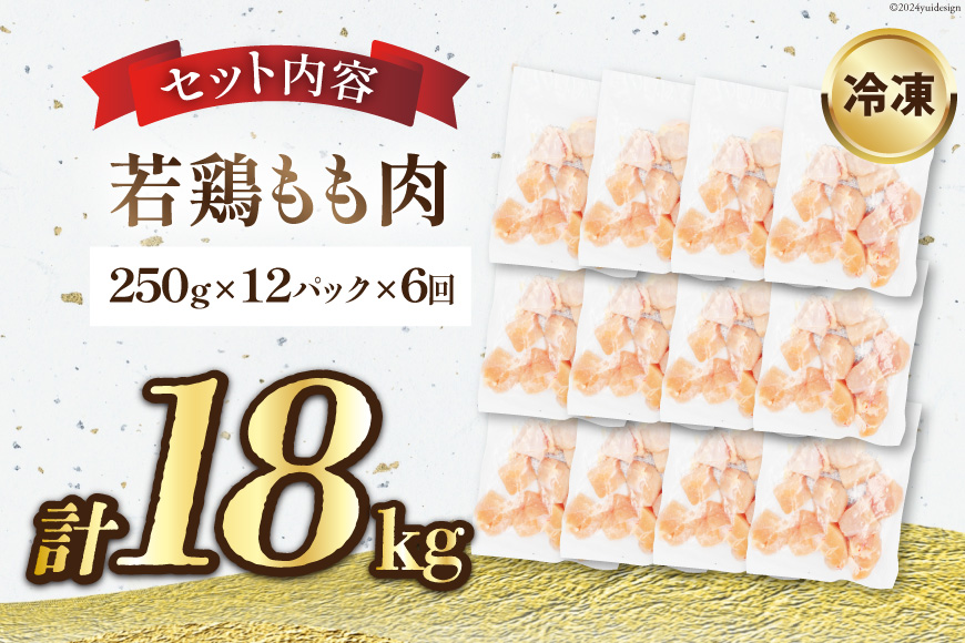 鶏肉 6回 定期便 宮崎県産 若鶏 モモ切身 250g ×12P 計 3kg ×6回 [九州児湯フーズ宮崎支店 宮崎県 日向市 452061056] 冷凍 国産 国内産 個包装 もも肉 モモ肉