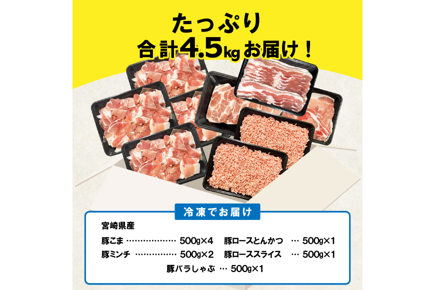 豚肉 宮崎県産豚肉 バラエティ セット 計4.5kg [南九フーズ 宮崎県 日向市 452061538] こま ミンチ 挽肉 ロース とんかつ しゃぶしゃぶ 生姜焼き 小分け