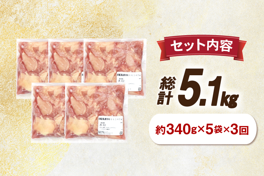 鶏肉 3回 定期便 もも 切身 340g 5袋 1.7kg 計5.1kg [南九フーズ 宮崎県 日向市 452061725] もも肉 冷凍 国産 カット 小分け ふるさと納税 鶏 とり肉 鳥肉 鶏もも 鶏もも肉 モモ 真空包装 個包装 お弁当 時短 カット済 定期 宮崎 宮崎県産 夕飯