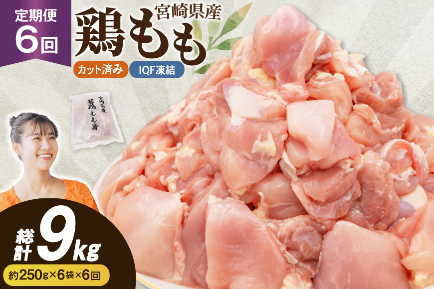 鶏肉 6回 定期便 もも 切身 IQF 250g 6袋 1.5kg 計9kg [南九フーズ 宮崎県 日向市 452061721] もも肉 冷凍 国産 カット 小分け ふるさと納税 鶏 とり肉 鳥肉 鶏もも 鶏もも肉 モモ 真空包装 個包装 お弁当 急速冷凍 バラ凍結 時短 カット済 定期 宮崎 宮崎県産 夕飯