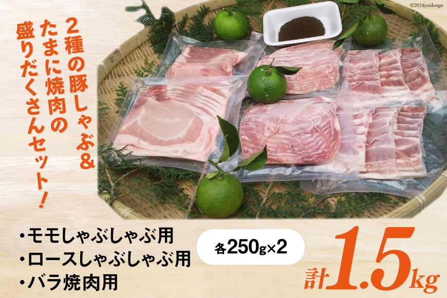 【宮崎ブランドポーク】へべす豚 焼肉 (バラ) & 豚しゃぶ (モモ・ロース) 各500g 計1.5kg [JAみやざき 日向肉豚部会 宮崎県 日向市 452060631] 肉 豚肉 モモ バラ ロース BBQ しゃぶしゃぶ