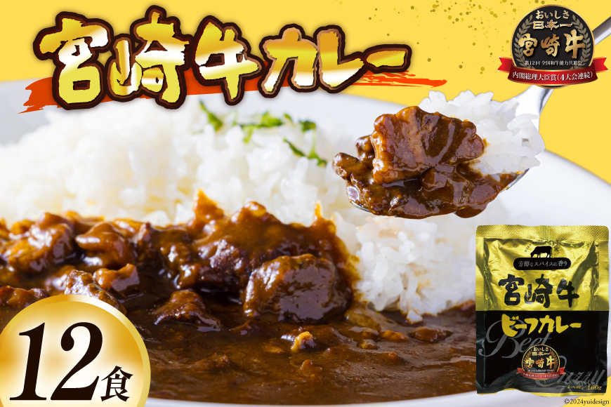 カレー レトルト 宮崎牛カレー 160g×12食 [九州産商 宮崎県 日向市 452061047] 詰め合わせ 小分け ビーフカレー 宮崎 牛 常備食 保存食 中辛 宮崎牛 防災 備蓄