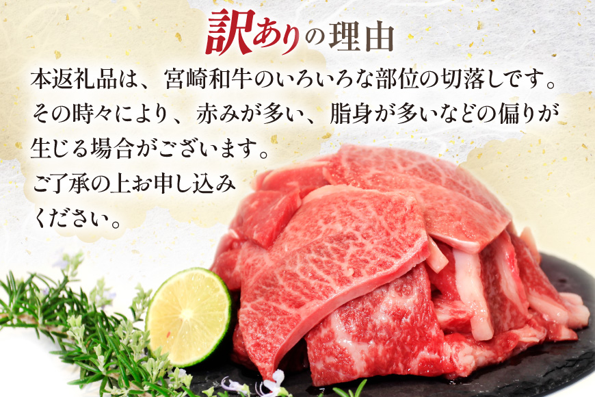 牛肉 訳あり 3回 定期便 宮崎和牛 切り落とし 焼肉 600g ×3回 総計 1.8kg [道の駅「日向」物産館 宮崎県 日向市 452061149] 焼き肉 切落し きりおとし 黒毛和牛 宮崎県産 訳アリ