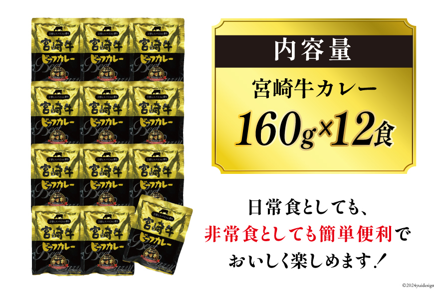 カレー レトルト 宮崎牛カレー 160g×12食 [九州産商 宮崎県 日向市 452061047] 詰め合わせ 小分け ビーフカレー 宮崎 牛 常備食 保存食 中辛 宮崎牛 防災 備蓄