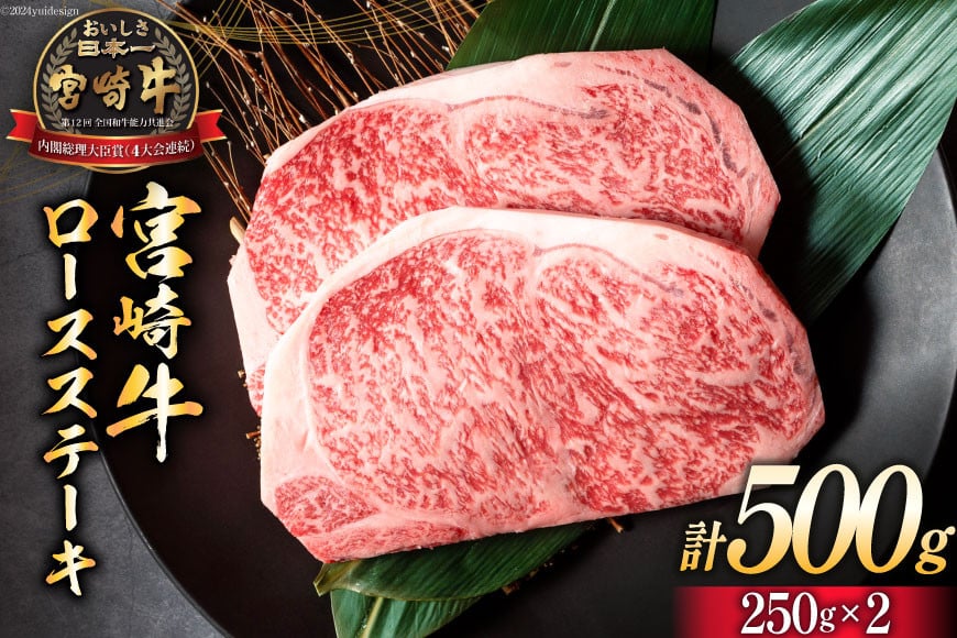 牛肉 宮崎牛 ロースステーキ 250g×2 計500g [ミヤチク 宮崎県 日向市 452060614] 肉 黒毛和牛 ステーキ ロース 冷凍