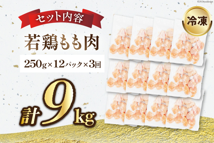 鶏肉 3回 定期便 宮崎県産 若鶏 モモ切身 250g ×12P 計 3kg ×3回 [九州児湯フーズ宮崎支店 宮崎県 日向市 452061057] 冷凍 国産 国内産 個包装 もも肉 モモ肉