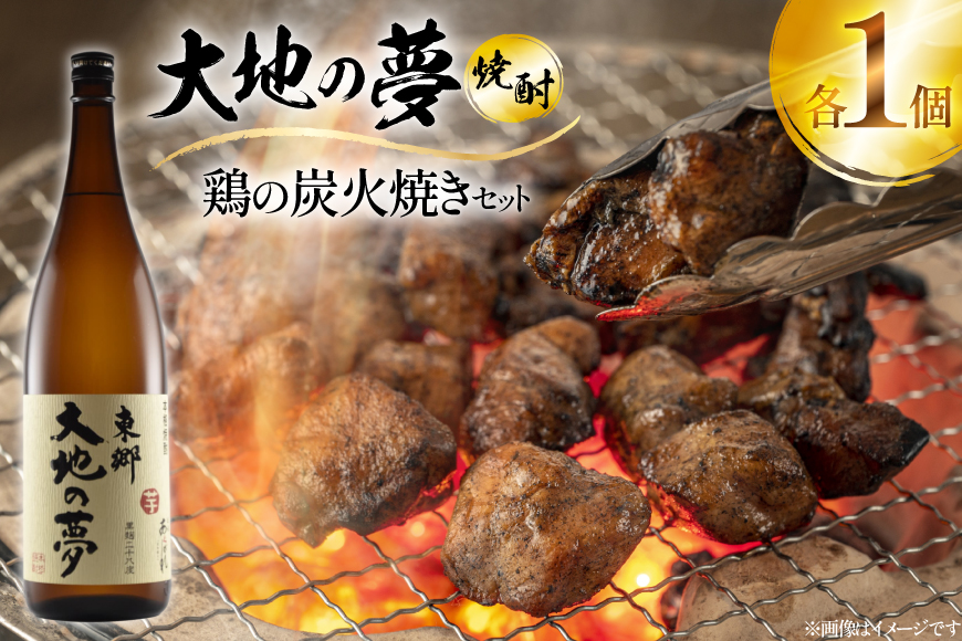 焼酎 鶏の炭火焼きと大地の夢のセット 1つずつ 晩酌セット [日向市観光協会 宮崎県 日向市 452061432] 晩酌 セット 炭火焼き 鶏の炭火焼き 炭火 あくがれ 大地の夢 本格芋焼酎