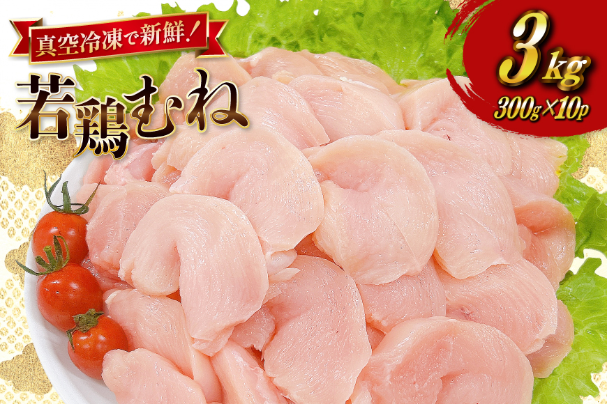 鶏肉 むね肉 宮崎県産 若鶏 皮なし むね切身 300g 10p 計 3kg セット [TRINITY 宮崎県 日向市 452061349] 小分け むね 宮崎 胸 真空パック