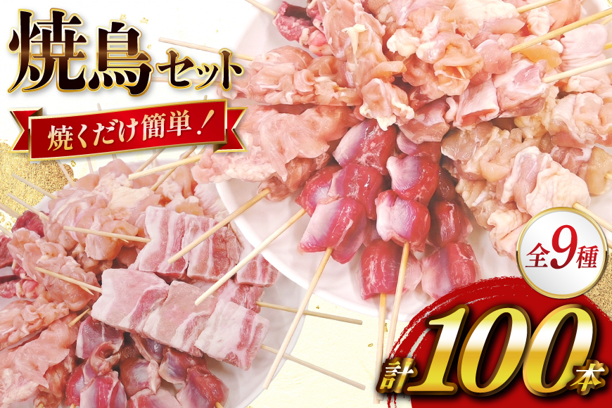 焼き鳥 冷凍 宮崎県産 焼鳥 100本 バラエティセット [TRINITY 宮崎県 日向市 452061316] 生 鶏肉 やきとり セット おつまみ 晩酌