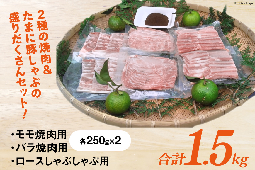 【宮崎ブランドポーク】へべす豚 焼肉 (モモ・バラ) & 豚しゃぶ (ロース) 各500g 計1.5kg [JAみやざき 日向肉豚部会 宮崎県 日向市 452060630] 肉 豚肉 モモ バラ ロース BBQ しゃぶしゃぶ