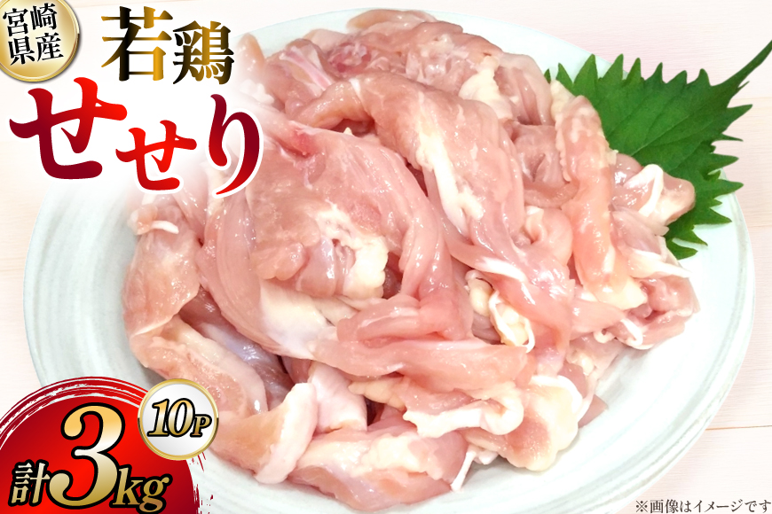 鶏肉 宮崎県産 若鶏 せせり 300g 10p 計3kg セット [TRINITY 宮崎県 日向市 452061342] 小肉 小分け 鶏 宮崎 冷凍 真空包装