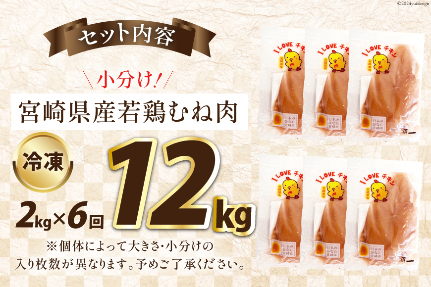 鶏肉 6回 定期便 宮崎県産 若鶏 むね肉 2kg 計 12kg [エム・ティ・シー 宮崎県 日向市 452061042] 小分け むね ムネ肉 胸 冷凍 肉 宮崎