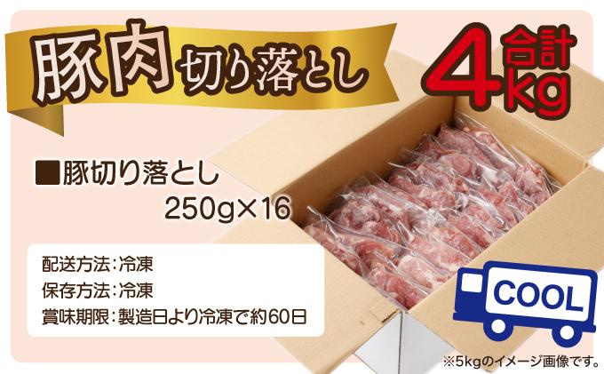 《2026年4月発送》豚肉切り落とし 250g×16パック 合計4kg