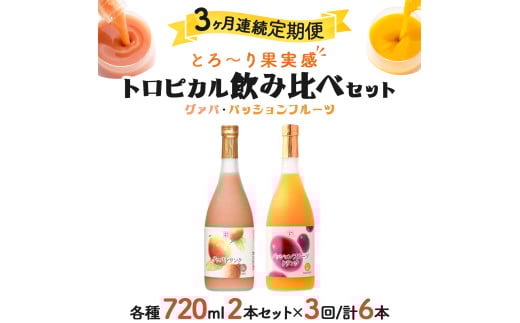KU104 【定期便・全3回】驚きの果実感！グァバ・パッションフルーツドリンク２本セット(各720ml)×3回【宮崎果汁】