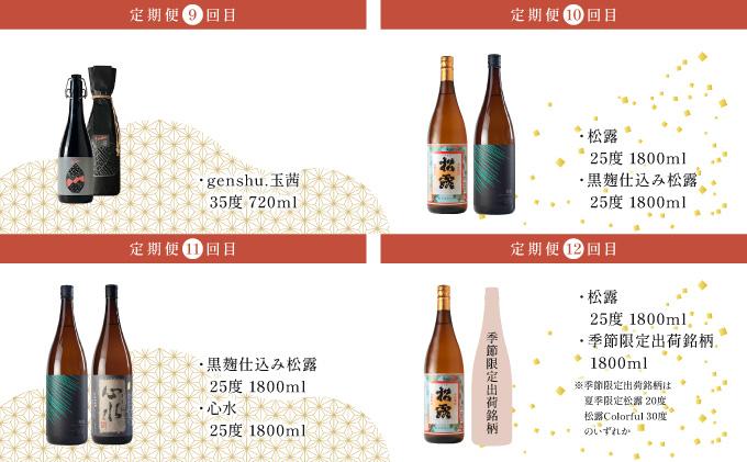 KU078 【定期便・全12回】松露酒造 10銘柄を楽しむ年間定期便 12回コース 計22本 串間市の逸品を飲み比べ【松露酒造】
