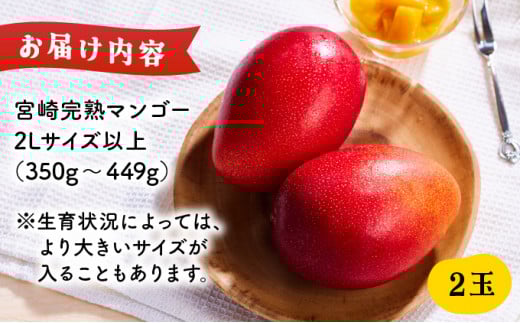 KU019 【令和8年発送分　先行予約！】＜数量限定＞ 串間産完熟マンゴー（2L×2玉）
