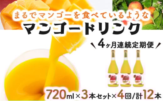 G-E2 【定期便・全4回】驚きの果実感！マンゴードリンクセット(720ml×3本)×4回【宮崎果汁】【G-E2】
