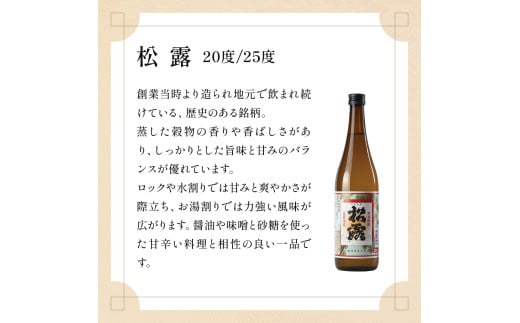 X-A1 白麹・黒麹の違いが楽しめる松露白麹黒麹4本セット(松露 900ml×2本・20度、松露と黒麹仕込み松露、各720ml×1本・25度)【松露酒造】