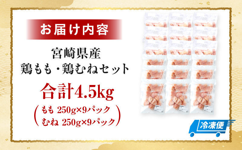 ＜2026年7月発送＞小分け＆パラパラ！宮崎県産鶏もも・むねカット合計4.5kg 肉 お肉 鶏肉 鶏 鶏ムネ パック 精肉 鶏モモ むね肉 ムネ もも肉 小分け 鳥肉 宮崎県産 人気 贈り物 おすそ分け 宮崎県 串間市 _K043-033-2607