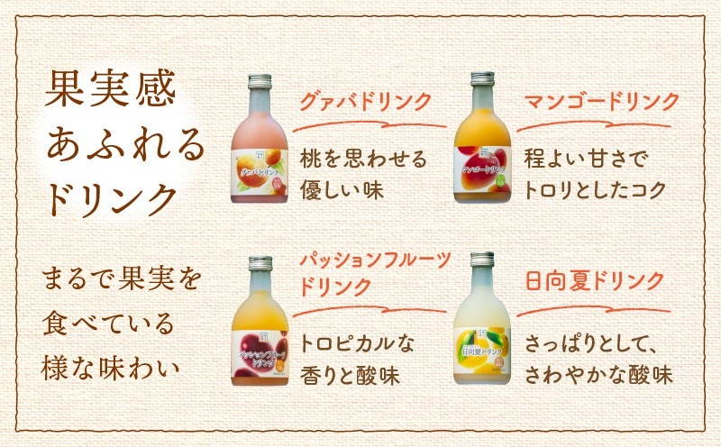 驚きの果実感！トロピカル飲み比べセット ハーフボトル20本セット(合計20本・各300ml×5本、マンゴー、グァバ、パッションフルーツ、日向夏)_K021-029