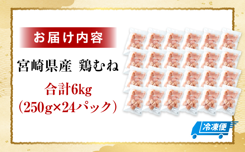 ＜2026年7月発送＞小分け＆パラパラ！宮崎県産鶏むねカット合計6kg 肉 お肉 鶏肉 鶏 鶏ムネ パック 精肉 むね肉 ムネ 小分け 鳥肉 宮崎県産 人気 贈り物 おすそ分け 宮崎県 串間市 _K043-024-2607