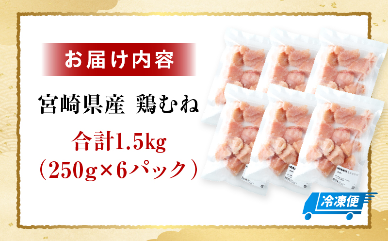 ＜2026年7月発送＞小分け＆パラパラ！宮崎県産鶏むねカット合計1.5kg 肉 お肉 鶏肉 鶏 鶏ムネ パック 精肉 むね肉 ムネ 小分け 鳥肉 宮崎県産 人気 贈り物 おすそ分け 宮崎県 串間市 _K043-015-2607