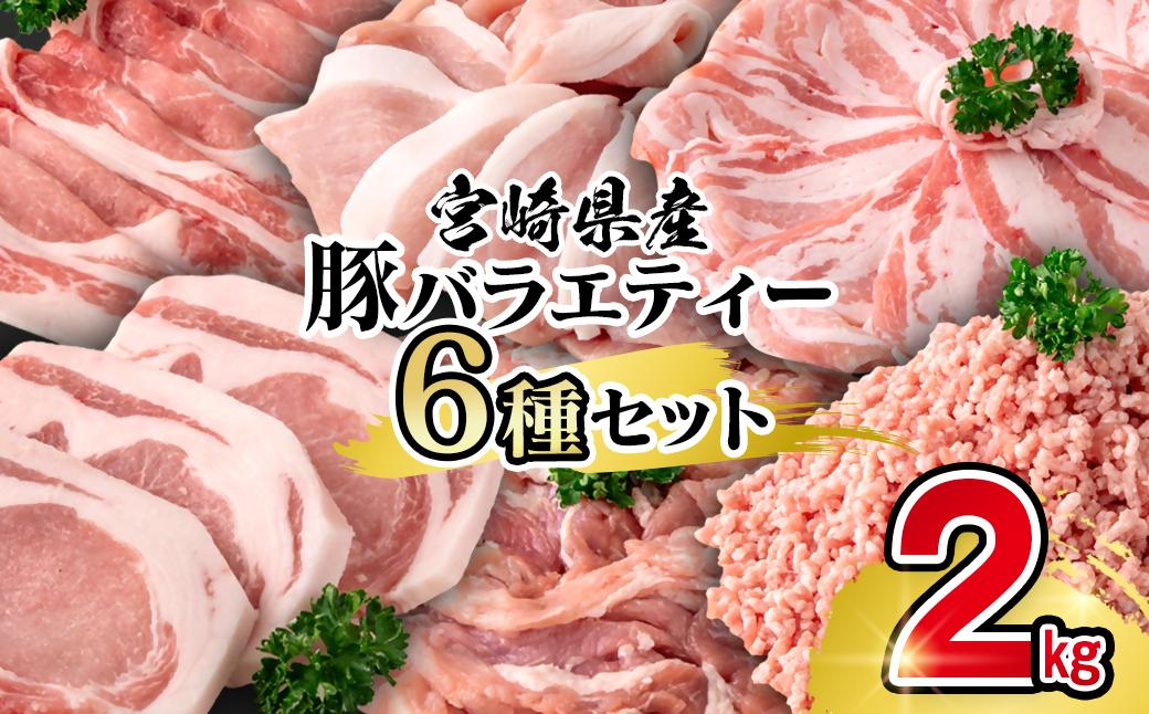 宮崎県産豚肉 ６種 バラエティ2kgセット＜1-70＞小分け スライス 鍋 トンカツ 餃子等★