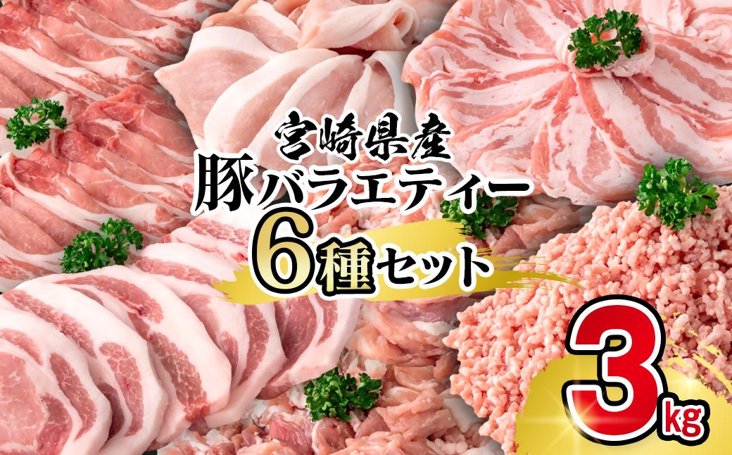 宮崎県産豚肉 6種 バラエティ3kgセット＜1.6-41＞小分け スライス 鍋 トンカツ 餃子等