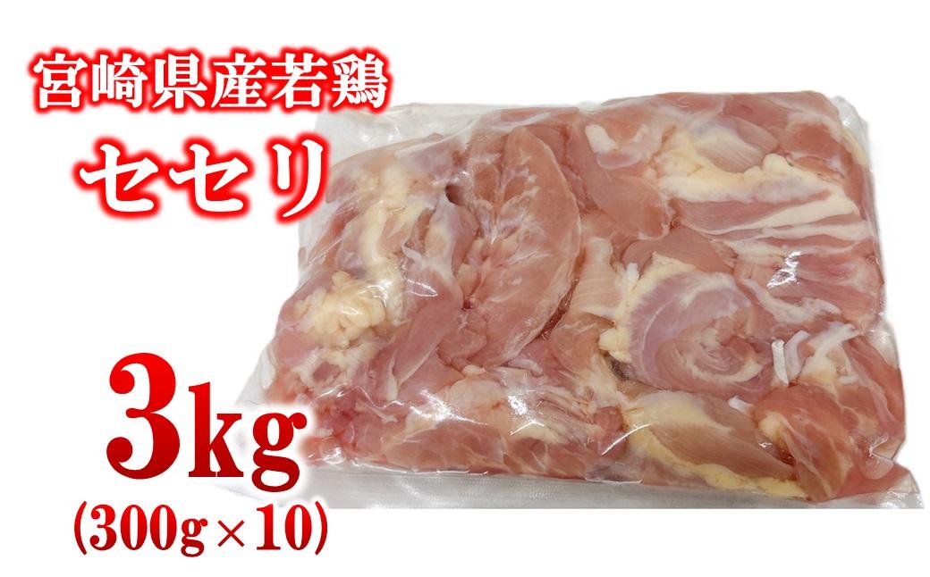 宮崎県産若鶏 小肉（せせり）3kg 小分け 300g ×10パック＜2-108＞